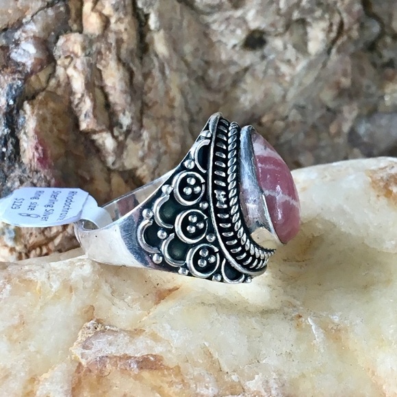 Rhodochrosite 925 sterling silver ring 8 NWT - Picture 2 of 6